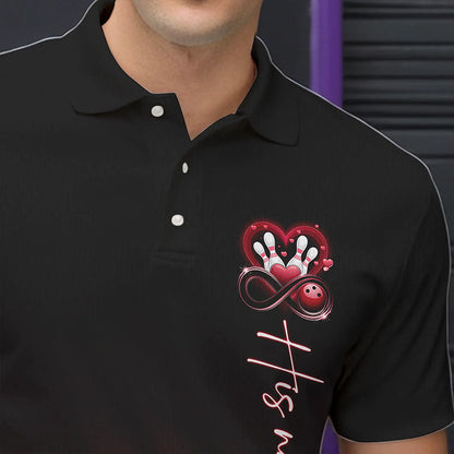 Black And Red Custom Valentines Bowling Polo Shirts For Men, Infinity Love Couple Shirt IPHW8370