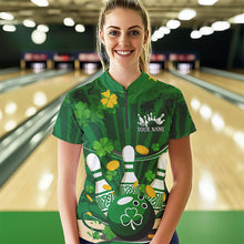 Load image into Gallery viewer, Custom Green St Patrick'S Day Womens Bowling Quarter-Zip Shirts, Celtic Team Bowling Outfit IPHW8375