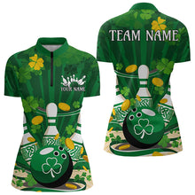 Load image into Gallery viewer, Custom Green St Patrick'S Day Womens Bowling Quarter-Zip Shirts, Celtic Team Bowling Outfit IPHW8375