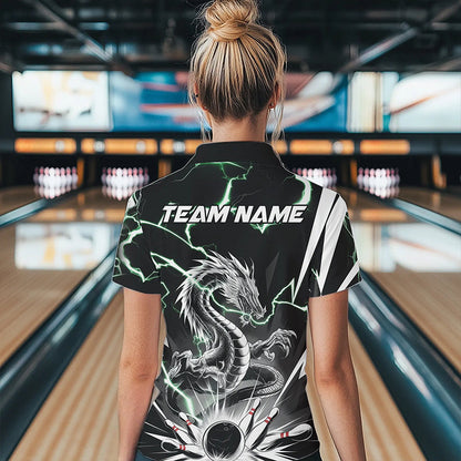 Custom Black And Green Thunder Lightning Dragon Bowling Team Quarter-Zip Shirts For Women IPHW8555