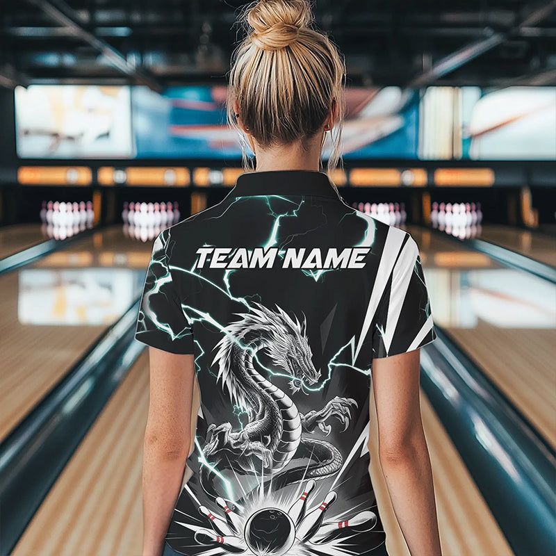 Custom Black And Blue Thunder Lightning Dragon Bowling Team Quarter-Zip Shirts For Women IPHW8557