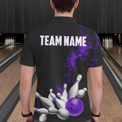 Custom Purple Strike Bowling Polo Shirts For Men Bowling Team Jerseys Bowling League Shirts IPHW8879