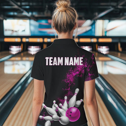 Custom Pink Strike Bowling Polo Shirts For Women Bowling Team Jerseys Bowling League Shirts IPHW8880