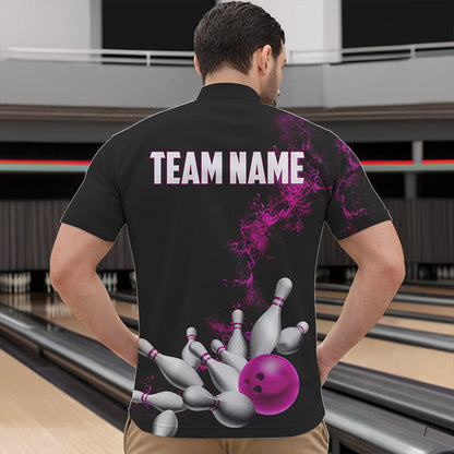 Custom Pink Strike Bowling Quarter-Zip Shirts For Men Bowling Team Jerseys Bowling League Shirts IPHW8880