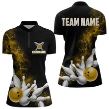 Load image into Gallery viewer, Custom Yellow Bowling Women Quarter-Zip Shirts Bowling Team Jerseys Bowling League Shirts IPHW8882