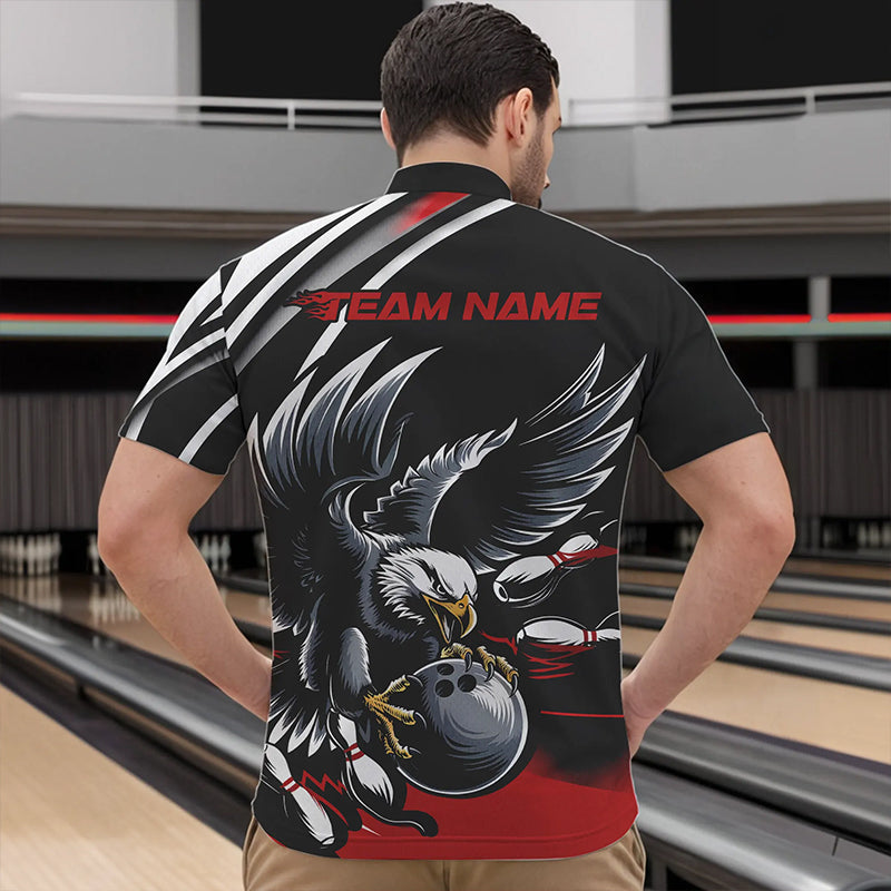 Custom Black And Red Eagle Bowling Jerseys, Bowling Team Men Quarter-Zip Shirts Bowlers Outfits IPHW8886