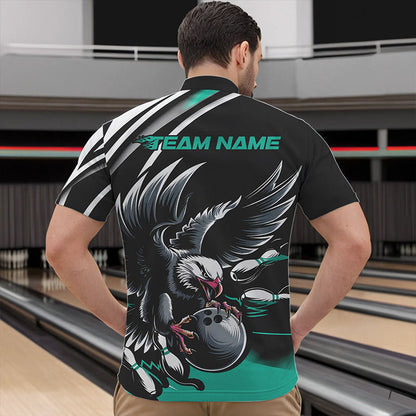 Custom Black And Blue Eagle Bowling Jerseys, Bowling Team Men Quarter-Zip Shirts Bowlers Outfits IPHW8887