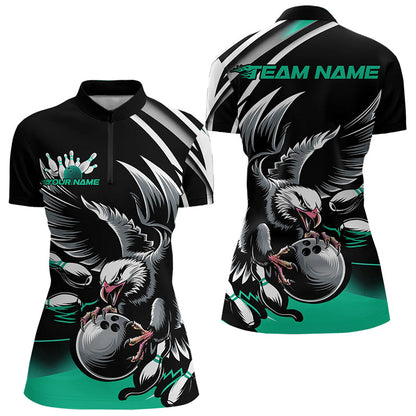 Custom Black And Blue Eagle Bowling Jerseys, Bowling Team Women Quarter-Zip Shirts IPHW8887