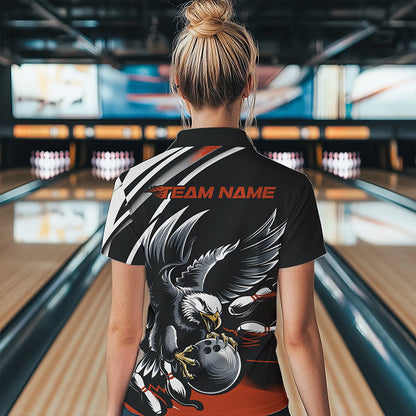Custom Black And Orange Eagle Bowling Jerseys, Bowling Team Women Quarter-Zip Shirts IPHW8888
