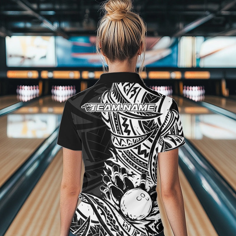 Custom Black And White Maori Style Koru Spiral Tribal Women Bowling Quarter-Zip Shirt IPHW10955