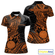 Load image into Gallery viewer, Custom Black And Orange Maori Style Koru Spiral Tribal Women Bowling Polo Team Shirt IPHW10958