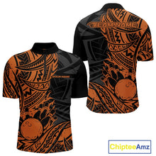 Load image into Gallery viewer, Custom Black And Orange Maori Style Koru Spiral Tribal Men Bowling Quarter-Zip Team Shirt IPHW10958
