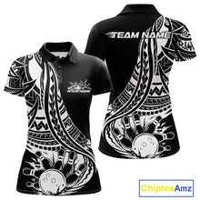 Load image into Gallery viewer, Custom Black And White Maori Style Koru Spiral Tribal Women Bowling Polo Team Shirt IPHW10960