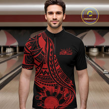 Load image into Gallery viewer, Custom Black And Red Maori Style Koru Spiral Tribal Men Bowling Quarter-Zip Team Shirt IPHW10961