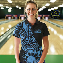 Load image into Gallery viewer, Custom Black And Blue Maori Style Koru Spiral Tribal Women Bowling Polo Team Shirt IPHW10962