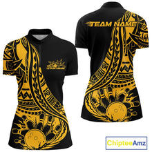 Load image into Gallery viewer, Custom Black And Yellow Maori Style Koru Spiral Tribal Women Bowling Quarter-Zip Shirt IPHW10963