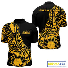 Load image into Gallery viewer, Custom Black And Yellow Maori Style Koru Spiral Tribal Men Bowling Quarter-Zip Team Shirt IPHW10963