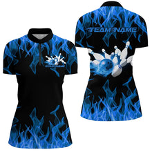 Load image into Gallery viewer, Black And Blue Vibrant Flame Custom Men's Bowling Team Uniform, Bowling Tournament Shirts IPHW7715