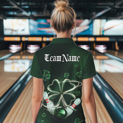 Custom Green Shamprock Saint Patricks Bowling Womens Quarter-Zip Shirt, Lucky Bowling Shirt IPHW8572