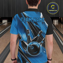 Load image into Gallery viewer, Custom Black And Blue Bowling Jerseys For Men, Bowling Team Polo Shirts With Name IPHW10966