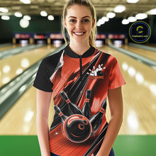 Load image into Gallery viewer, Custom Black And Orange Bowling Jerseys For Women, Bowling Team Shirts With Name IPHW10967