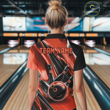 Load image into Gallery viewer, Custom Black And Orange Bowling Jerseys For Women, Bowling Team Shirts With Name IPHW10967