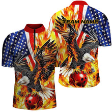 Load image into Gallery viewer, Custom Patriotic Eagle Bowling Shirts For Men, US Flag Bowling League Shirt, Flame Bowling Shirt IPHW7728