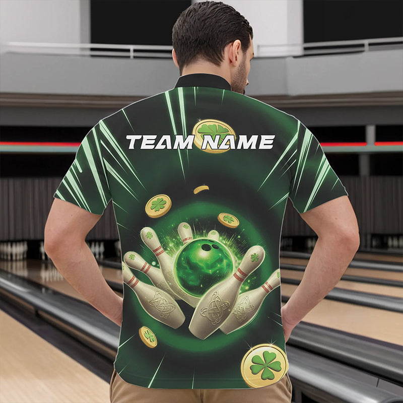 Custom Lucky Strike Saint Patricks Bowling Quarter-Zip Team Shirts For Men, Green Bowling Shirt IPHW8583