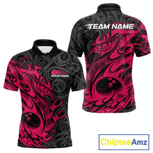 Load image into Gallery viewer, Custom Black And Pink Tribal Polynesian Bowling Team Men Shirts, Niho Mano Bowling Shirt IPHW10755
