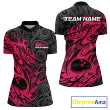 Load image into Gallery viewer, Custom Black And Pink Tribal Polynesian Bowling Women Shirts, Niho Mano Bowling Shirt IPHW10755