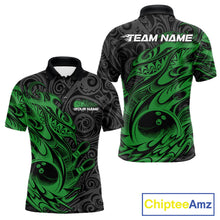 Load image into Gallery viewer, Custom Black And Green Tribal Polynesian Bowling Team Men Shirts, Niho Mano Bowling Shirt IPHW10757