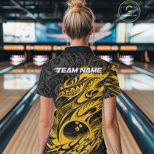 Load image into Gallery viewer, Custom Black And Yellow Tribal Polynesian Bowling Team Women Shirts, Niho Mano Bowling Shirt IPHW10758