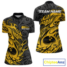 Load image into Gallery viewer, Custom Black And Yellow Tribal Polynesian Bowling Women Shirts, Niho Mano Bowling Shirt IPHW10758