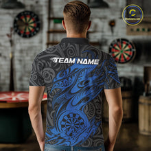 Load image into Gallery viewer, Custom Black And Blue Tribal Polynesian Dart Team Men Shirts, Niho Mano Dart Shirt IPHW10762