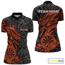 Load image into Gallery viewer, Custom Black And Orange Tribal Polynesian Dart Team Women Shirts, Niho Mano Dart Shirt IPHW10764