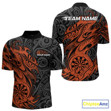 Load image into Gallery viewer, Custom Black And Orange Tribal Polynesian Dart Team Men Shirts, Niho Mano Dart Shirt IPHW10764