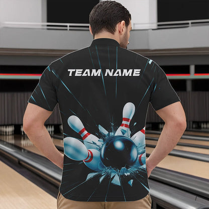 Custom Break Glass Bowling Quarter-Zip Shirts For Men, Bowling League Shirt Team Uniform IPHW8900