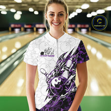 Load image into Gallery viewer, Custom Purple Camo Bowling Women Quarter-Zip Shirt, Bowling Ball Pattern Team Jerseys IPHW10991