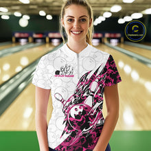 Load image into Gallery viewer, Custom Pink Camo Bowling Women Quarter-Zip Shirt, Bowling Ball Pattern Team Jerseys IPHW10992