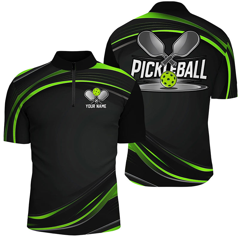 Black And Green Custom Mens Pickleball Shirts, Personalized Pickleball Jerseys IPHW6943