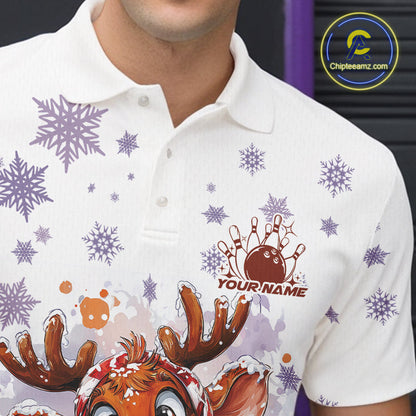 Custom Cute Funny Reindeer Christmas Bowling Men Polo Shirts, Xmas Team Bowling Shirt IPHW10112