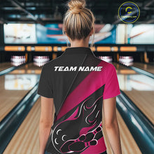 Load image into Gallery viewer, Custom Black And Pink Flame Bowling Women Polo Shirt, Team Bowling League Shirt IPHW10256