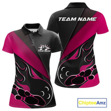 Load image into Gallery viewer, Custom Black And Pink Flame Bowling Women Polo Shirt, Team Bowling League Shirt IPHW10256