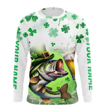 Load image into Gallery viewer, Custom St Patrick's Day Shamprock Largemouth Bass Long Sleeve Tournament Fishing Shirts IPHW8387
