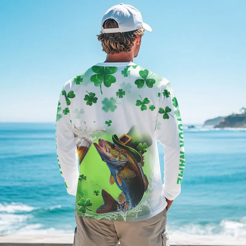 Custom St Patrick's Day Shamprock Walleye Long Sleeve Tournament Fishing Shirts IPHW8389