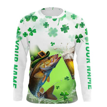 Load image into Gallery viewer, Custom St Patrick's Day Shamprock Walleye Long Sleeve Tournament Fishing Shirts IPHW8389
