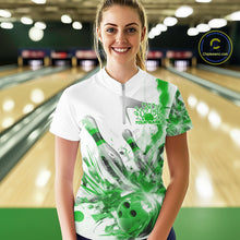 Load image into Gallery viewer, Custom Black And Green Women Bowling Team Shirts, Bowling League Shirt Bowlers Outfit IPHW10783