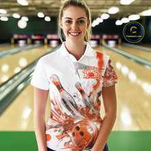 Load image into Gallery viewer, Custom Black And Orange Women Bowling Team Shirts, Bowling League Shirt Bowlers Outfit IPHW10785
