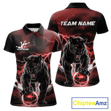Load image into Gallery viewer, Red Thunder Lightning Custom Panther Women Bowling Polo Shirts, Panther Bowling Jerseys IPHW10790