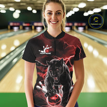 Load image into Gallery viewer, Red Thunder Lightning Custom Panther Women Bowling Shirts, Panther Bowling Jerseys IPHW10790